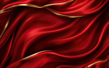 Fototapeta premium A flowing red silk fabric with golden accents, showcasing rich textures and elegance, perfect for design and fashion.