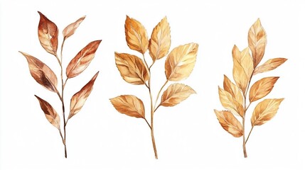Golden Brown Autumn Leaves Watercolor Collection