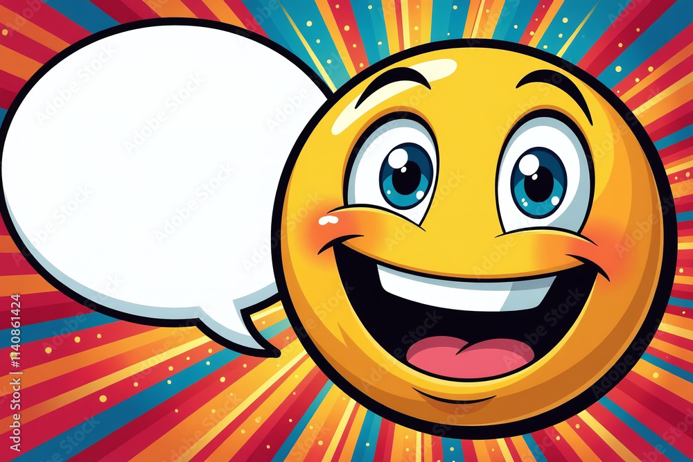 Aufkleber exaggerated emoji face pop art style features vibrant colors empty speech bubble dynamic