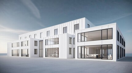 modern Loft building with geometric lines, white