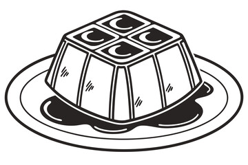 Dish squared Pudding in plate icon black outline style minimal black color and white background