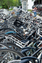 Many bicycles parked in netherlands