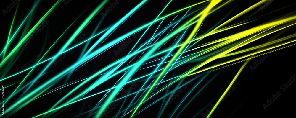 Wall mural yellow and green glowing lines on a black background form an abstract neon design. this high-tech co