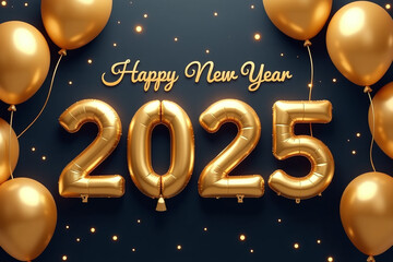 Naklejka premium golden balloons dark background create festive atmosphere happy new year banner holiday