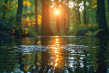 Obraz premium Sunset Reflections on Water Tranquil Forest Nature Photography Serene Environment
