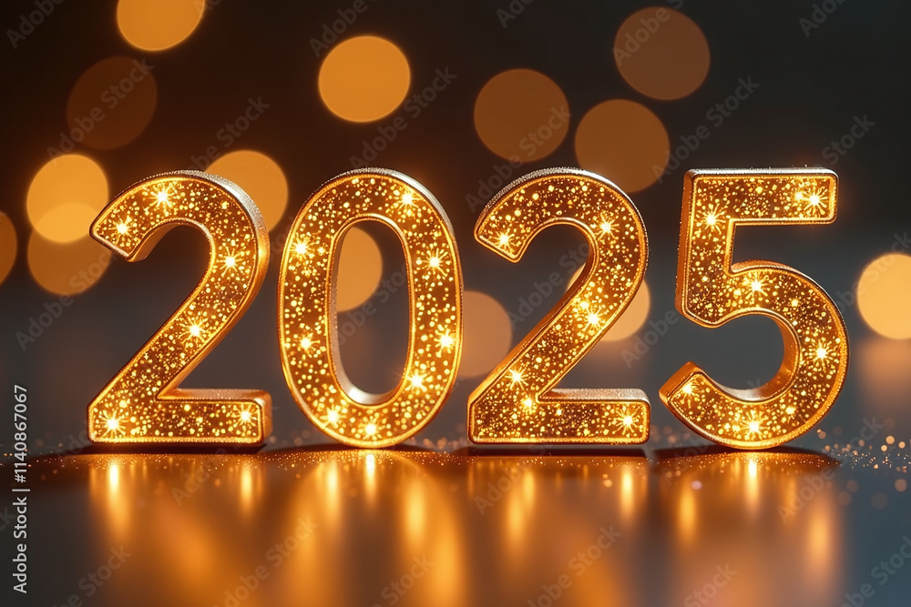 Poster golden numerals glittering bokeh background make sparkling visuals branding design purposes