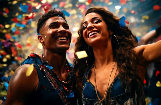 Young couple dancing and enjoying the Carnival in Brazil
