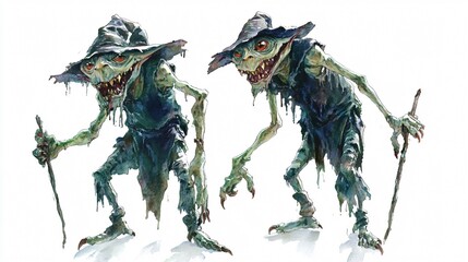 Whimsical Goblin Duo: A Watercolor Fantasy Illustration