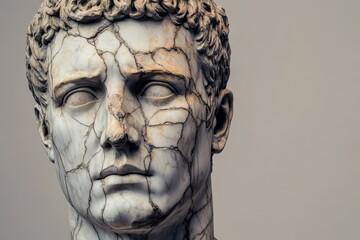 Roman Marble Statue with Cracked Details on Neutral Background in Classic Art Style