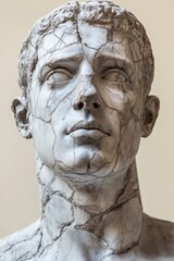 Roman Marble Statue with Cracked Details on Neutral Background in Classic Art Style