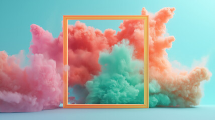 Product display frame with colorful powder paint explosion. Generative ai