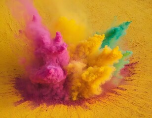 Fototapeta premium colorful rainbow holi paint color powder explosion, explosive burst of multicolored holi powder Isolated on dark black background