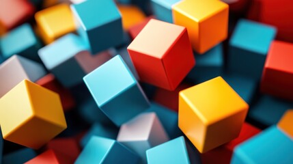 Fototapeta premium Abstract Colorful Cubes Composition: A vibrant 3D render of colorful cubes, showcasing dynamic shapes and textures. Perfect for design, technology, and abstract art.