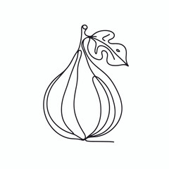 Fig fruit with leaf in minimalist continuous line art, AI Generation