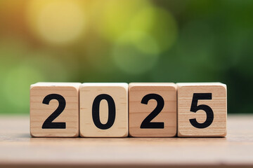 happy new year brings business growth planning allocation wooden blocks budget transition