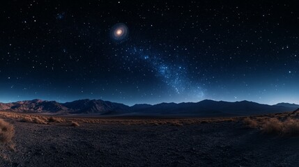 Mars surface, alien planet landscape. Night space game background with ground, mountains, stars, Saturn and Earth in sky. Vector cartoon fantastic illustration of cosmos and dark martian surface