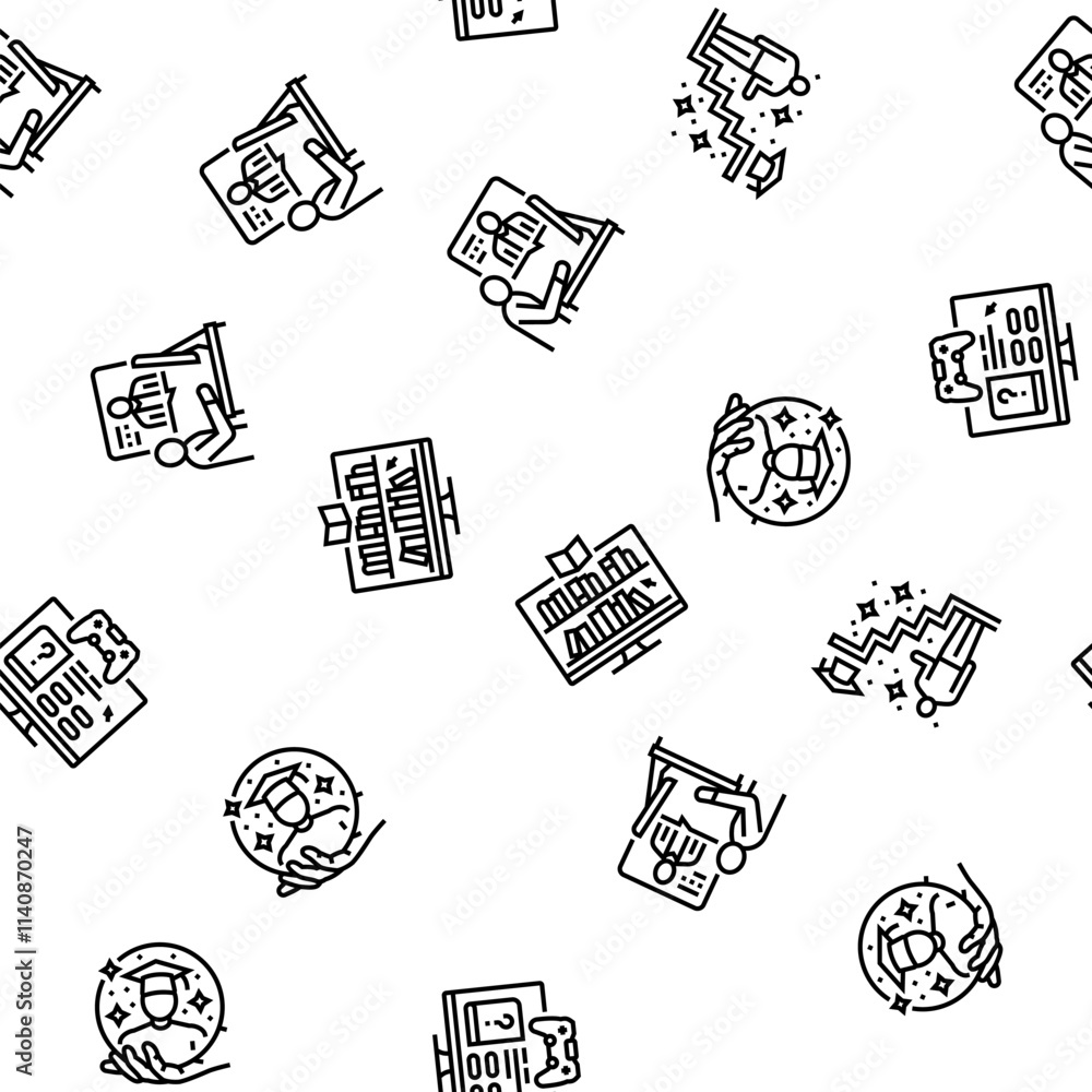 Poster online learning platform web vector seamless pattern thin line illustration