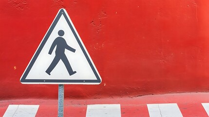 A pedestrian crossing sign on a plain black background