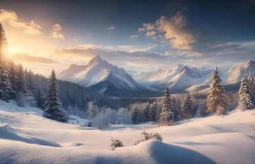 Obraz premium Generated nature photography a snowy landscape of mountains and snow