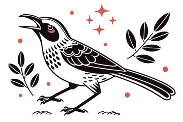 Galapagos Mockingbird bird jumps vector kawaii black silhouette color and white background