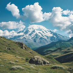 landscape with sky and clouds  Elbrus mountain mountains