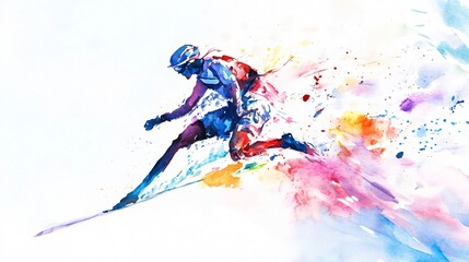 A Colorful Watercolor Painting of a Dynamic Athlete in Motion