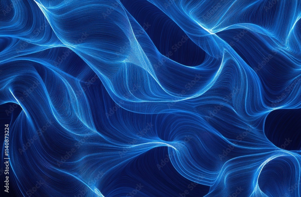 Poster abstract blue background with wavy lines and smooth curves, a glowing light effect, high resolution 