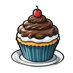 cupcake with cherry isolated ornament vector