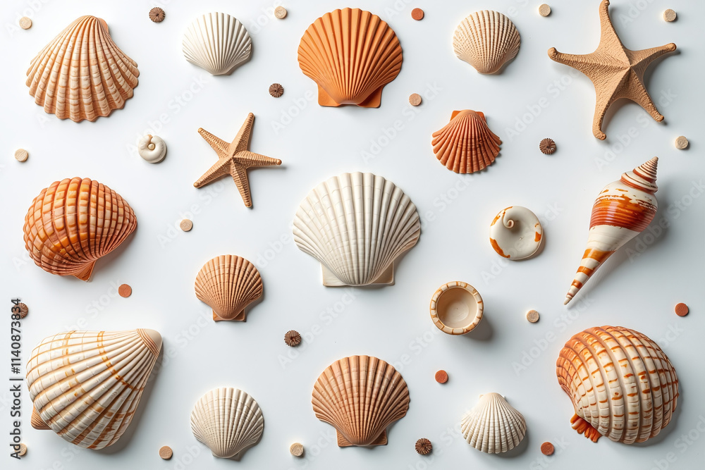 Poster marine life patterns drawn sea shells clams create visually appealing design smooth