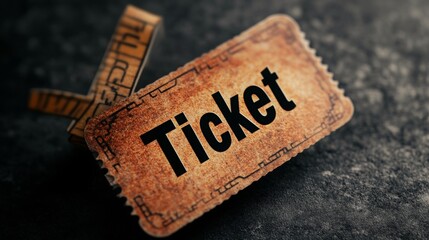 The word “Ticket” on the background illustrating the process of buying tickets.