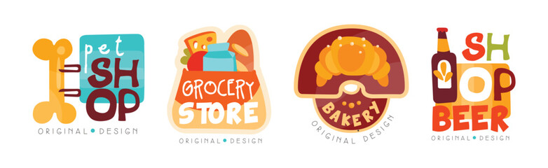 Different Shop and Store Label and Sticker Design Vector Set