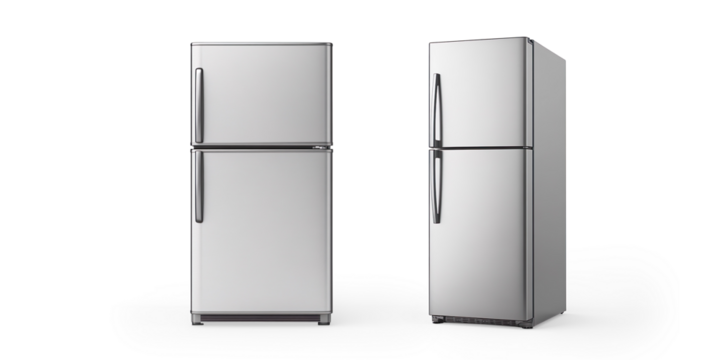 Modern Stainless Steel Side-by-Side Refrigerator Isolated on White Background