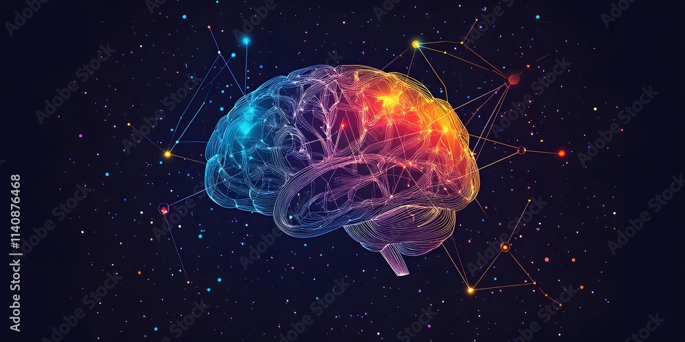 Poster vibrant colors and intricate neural patterns represent creative thinking. ai-generated.