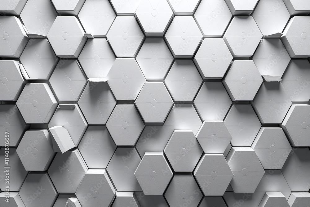 Poster panoramic silver hexagons fill background cohesive visual pattern intricate
