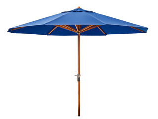 a blue umbrella with a wooden pole