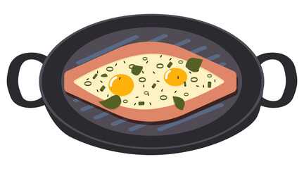 fried eggs with greens in a frying pan vector element of food for breakfast