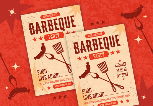 Beige and Orange Illustrative BBQ Party bbq Invitation