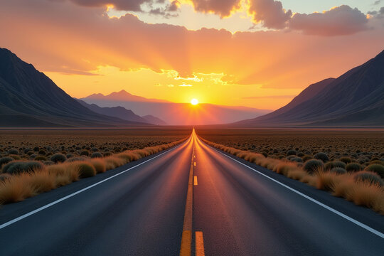 road stretches distant mountains sunrise symbolizing new beginnings inner drive adventure
