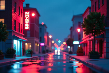 Fototapeta premium small city scene features neon light miniature