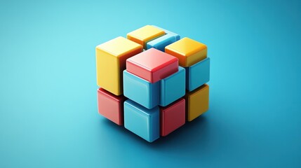Obraz premium Colorful Cubes: A 3D Puzzle of Geometric Shapes and Vibrant Hues