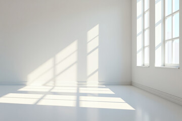 Obraz premium soft sunlight casts shadows white floor empty minimalist room large
