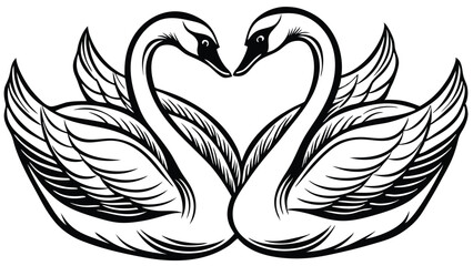 Couple swans line art style vector illustration. Couple of romantic birds for wedding invitation design