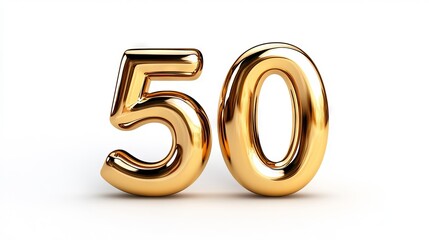 A golden number 50 on a white background