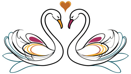 Couple swans line art style vector illustration. Couple of romantic birds for wedding invitation design