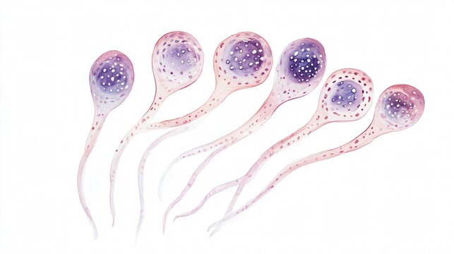 Microscopic Watercolor Painting of Sperm Cells: A Delicate Depiction of Human Reproduction
