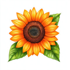 Fototapeta premium Bright and vibrant sunflower with green leaves, showcasing nature beauty and warmth