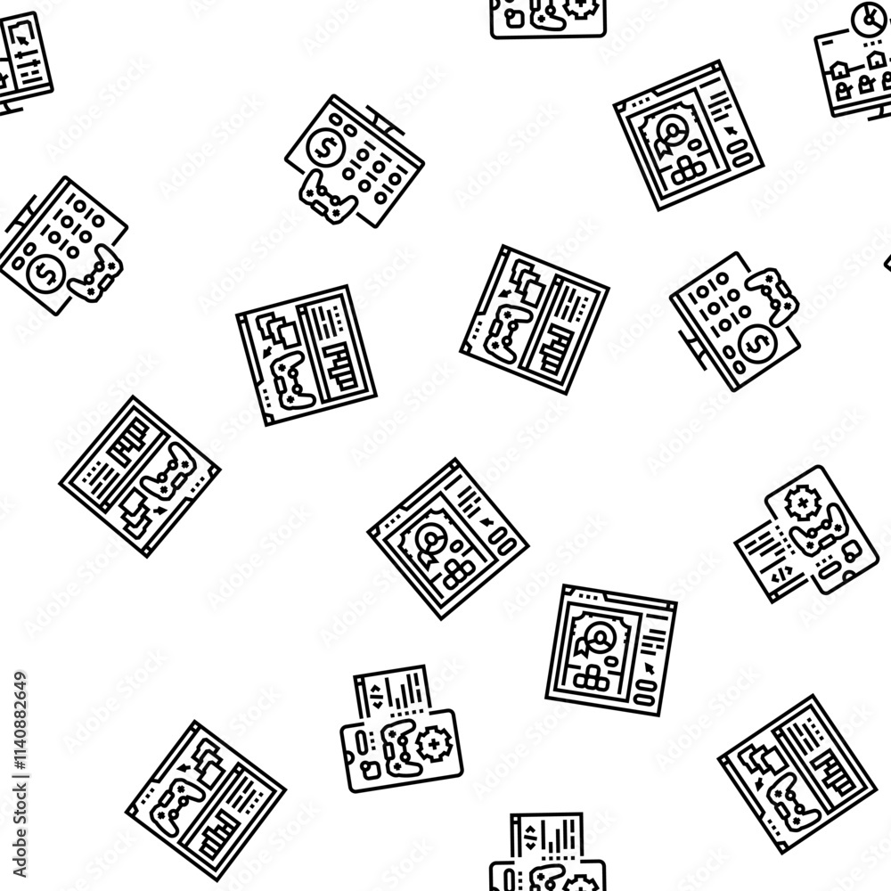 Poster game development computer vector seamless pattern thin line illustration