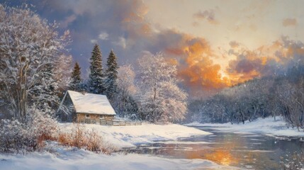 Obraz premium breathtaking snow landscape, serene winter scene with snow-covered trees and mountains, peaceful snowy terrain under a clear sky