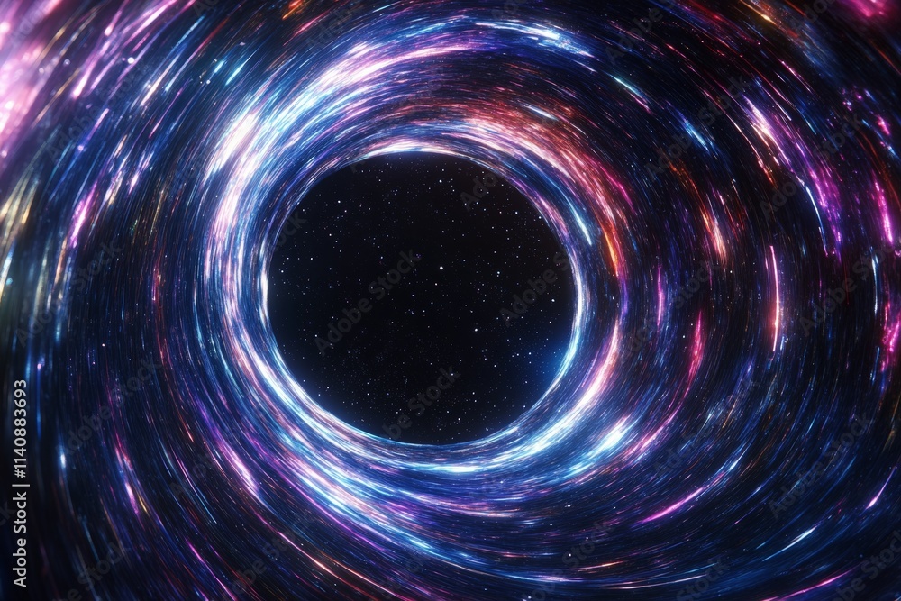 Poster This vibrant image portrays a stunning cosmic tunnel filled with colors, symbolizing journeys through space and time, inviting viewers to reflect on their own experiences and aspirations.