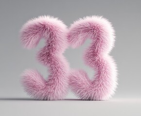 Fluffy pink number 33 on grey background